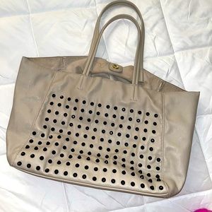 Steve Madden Grey Beige Faux Leather Studded Large Tote Bag Purse